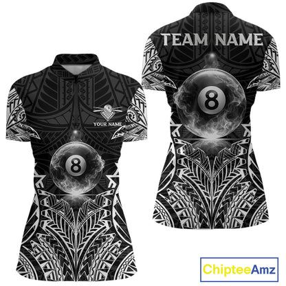White Tribal Smoke 8 Ball Pool Women Polo & 1/4-Zip Shirt Personalized 3D Ball Billiard Gifts NYN2426