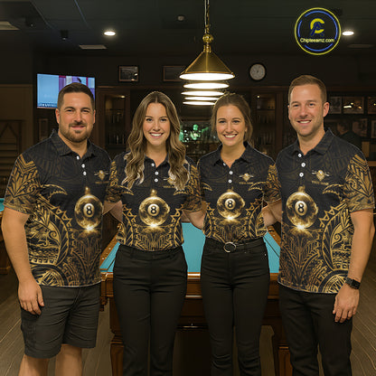 Gold Tribal Smoke 8 Ball Pool Women Polo & 1/4-Zip Shirt Personalized 3D Ball Billiard Gifts NYN2427