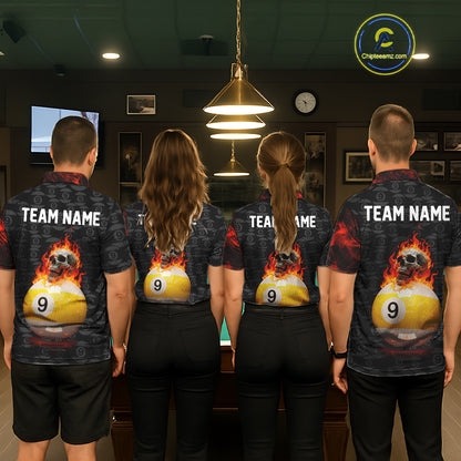 Fire Skull 9 Ball Pool Billiard Team Shirt For Men Custom Red Flames Billiard Ball & Cue Gifts NYN2437