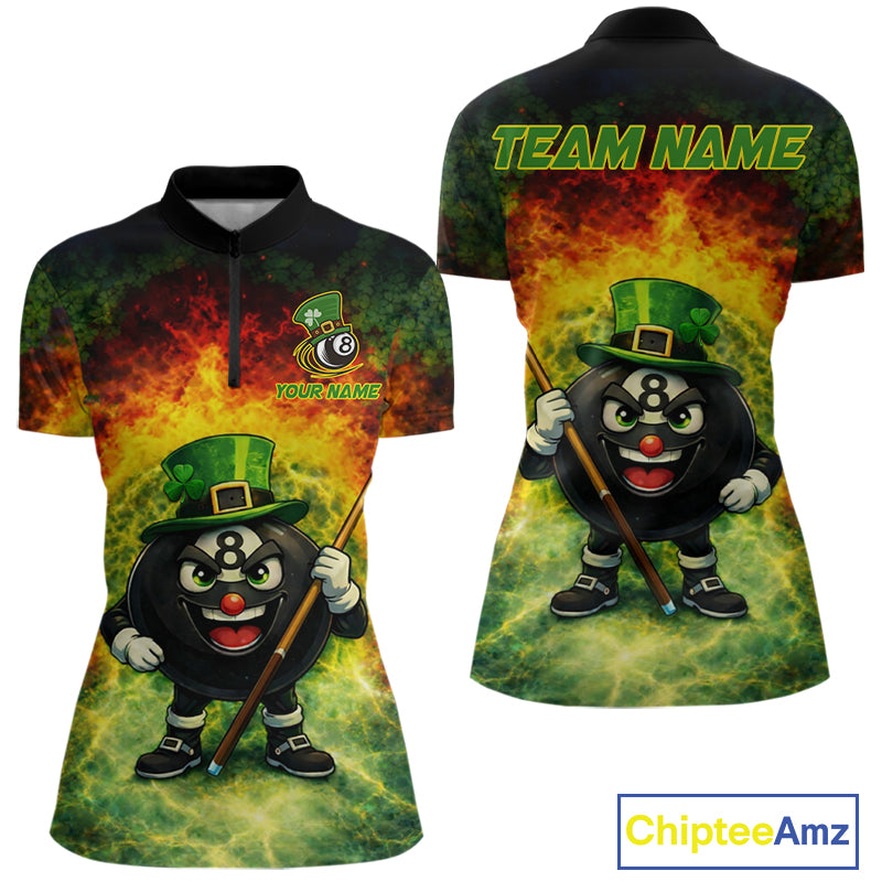 Red & Green Shamrock Thunder Funny Pool 8 Ball Women Billiard Shirt Personalized Balls Billiard Shirts NYN2653