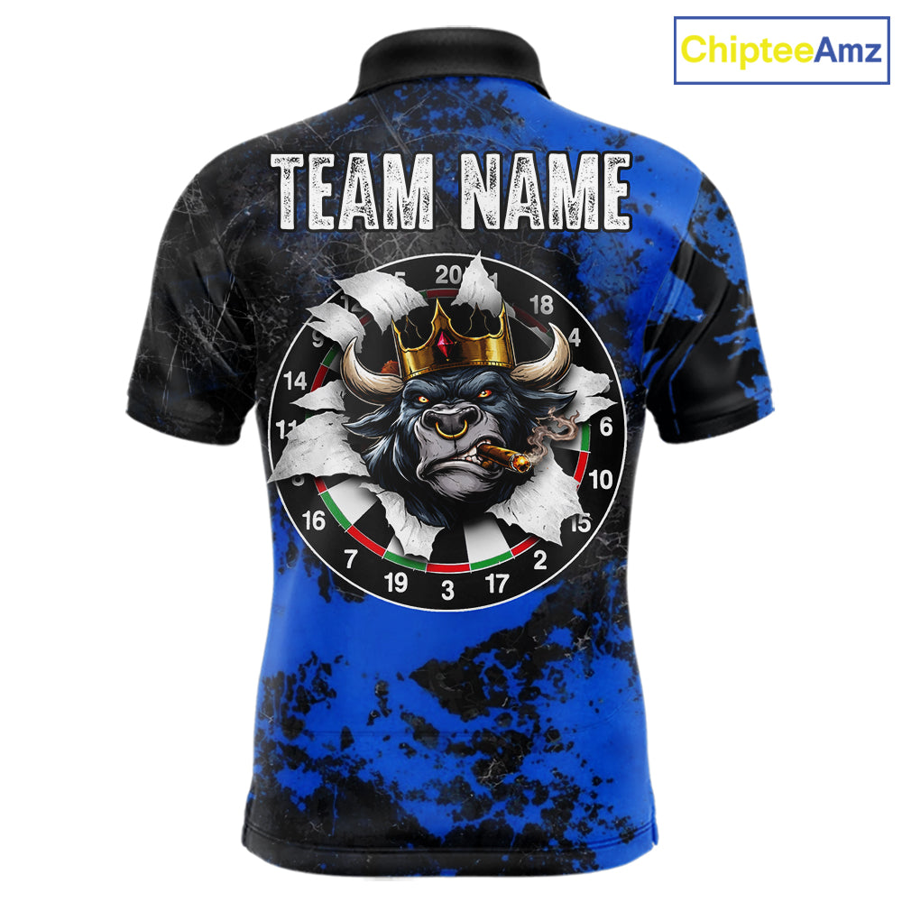 Personalized Black & Grunge Crown Blue Funny Bull Cracked Darts Shirts For Men Dart Team Jerseys NYN2817
