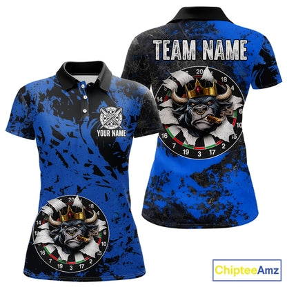Personalized Black & Grunge Crown Blue Funny Bull Cracked Darts Shirts For Women Dart Team Jerseys NYN2817
