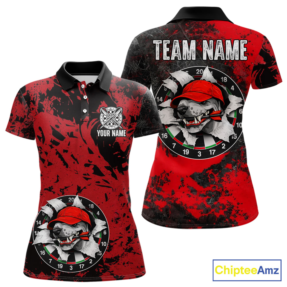 Personalized Black & Grunge Red Funny Cool Dog Cracked Darts Shirts For Women Dart Team Jerseys NYN2818