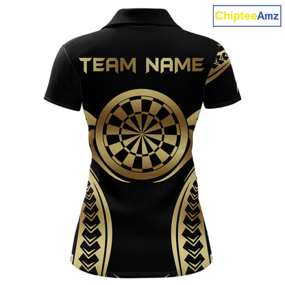 Custom Black & Light Gold Dartboard & Arrow Darts Polo & 1/4-Zip Shirts For Women  Dart Team Jerseys NYN2819