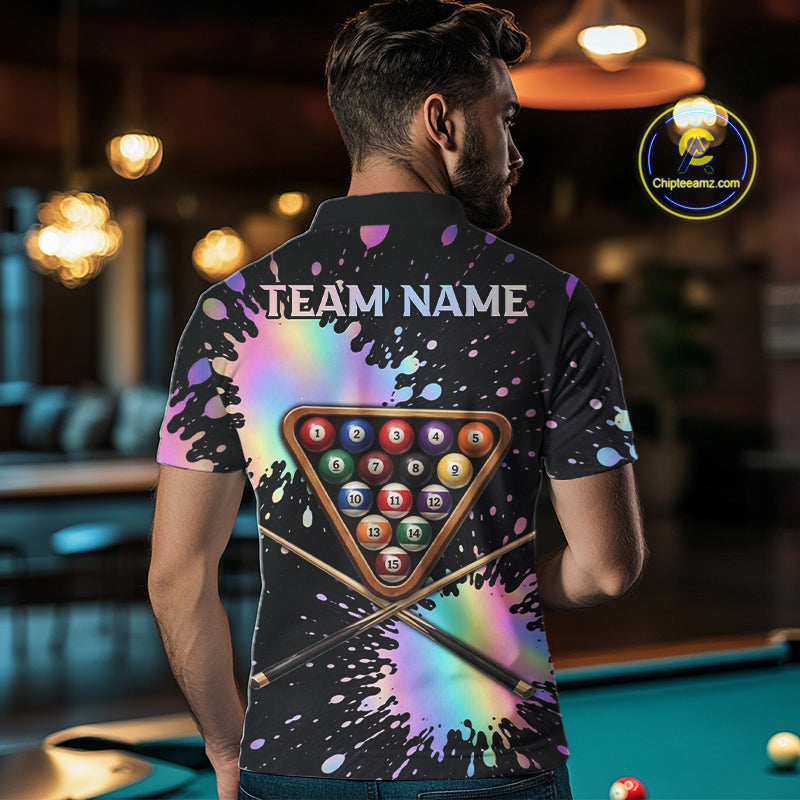 Holographic Rainbow Pool Billiard Shirts For Men Custom Flame 8 Ball Pool Billiard Team Jerseys NYN3016
