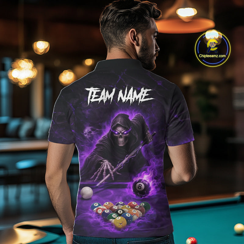 Grim Reaper Plays Billiard Pool Men Billiard Shirts Custom Flame Skull 8 Ball Billiard Team Attire NYN3017