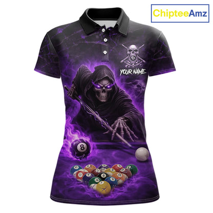 Grim Reaper Plays Billiard Pool Women Billiard Shirts Custom Flame Skull 8 Ball Billiard Team Attire NYN3017