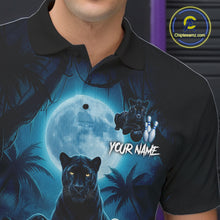 Load image into Gallery viewer, Man wearing horror panther blue moon bowling shirt custom bowling apparel