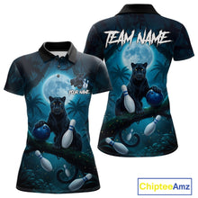 Load image into Gallery viewer, Women's horror panther blue moon bowling polo shirt custom bowling team jersey mockup