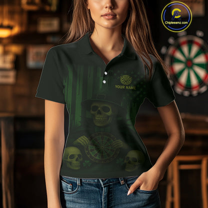 Custom Skull Shamrock Dartboard Patrick's Day Dart Polo Shirt For Women Patrick Dart Jersey NYN1359