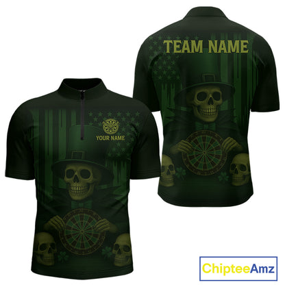 Custom Skull Shamrock Dartboard Patrick's Day Dart 1/4-Zip Shirt For Men Patrick Dart Jersey NYN1359