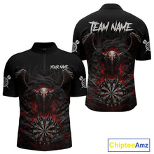 Load image into Gallery viewer, Black Smokes Eagle Chain Red Grunge Dartboard Custom Men Darts Quarter-Zip Shirt Dart Jerseys NYN1907