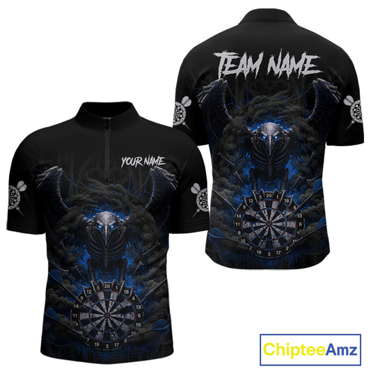 Black Smokes Eagle Chain Blue Grunge Dartboard Custom Men Darts Quarter-Zip Shirt Dart Jerseys NYN1909