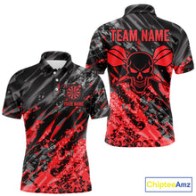 Load image into Gallery viewer, Custom Streaks Red And Grey Skull Men Darts Polo Team Shirt Skull Dart League Jerseys NYN2179