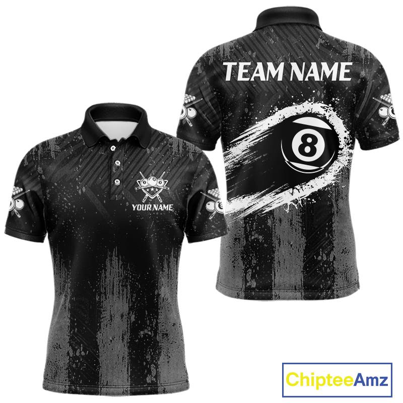 Grey Grunge Ball Pool Men Billiard Polo & 1/4-Zip Shirt Custom 8 Balls Billiard Team Jerseys NYN2443