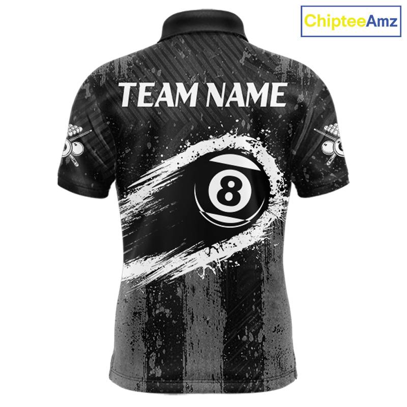 Grey Grunge Ball Pool Men Billiard Polo & 1/4-Zip Shirt Custom 8 Balls Billiard Team Jerseys NYN2443