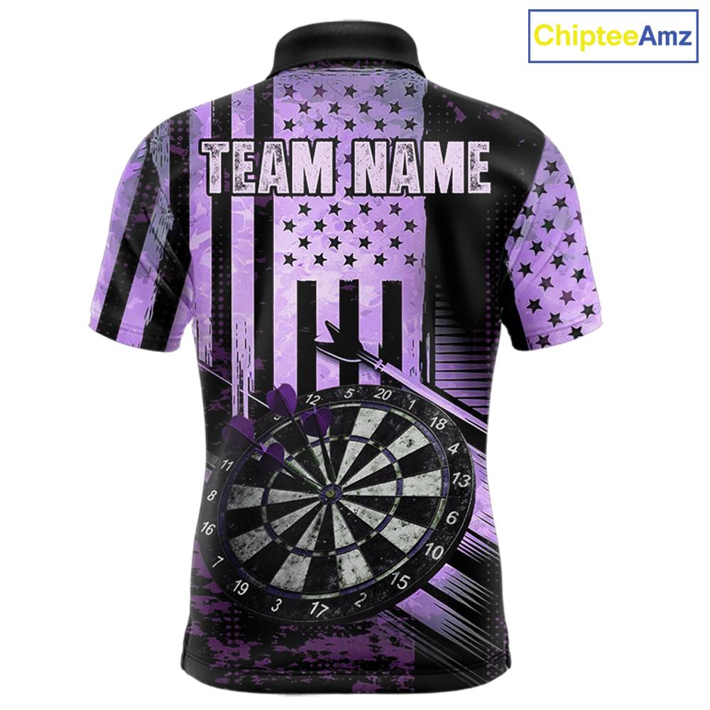 Purple US Flag Grunge Dartboard & Arrow Men Darts 1/4-Zip Shirts Custom Dart Team Jerseys NYN2444