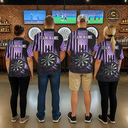Purple US Flag Grunge Dartboard & Arrow Women Darts Polo Shirts Custom Dart Team Jerseys NYN2444