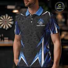 Load image into Gallery viewer, Black And Blue Flames Dartboard Men Darts Polo Shirts Custom Fire Flame Dart Team Jerseys NYN2445
