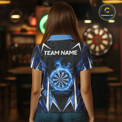 Black And Blue Flames Dartboard Women Darts Polo Shirts Custom Fire Flame Dart Team Jerseys NYN2445