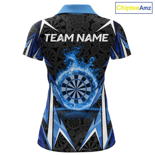 Black And Blue Flames Dartboard Women Darts 1/4-Zip Shirts Custom Fire Flame Dart Team Jerseys NYN2445