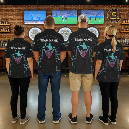 Blue And Pink Lines Human Plays Darts Polo Shirts For Men Personalized Dart Team Jerseys NYN2448
