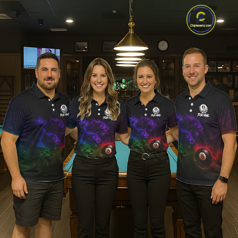 Horror Wolfs Colorful Flames Smoke Pool 8 Ball Women Billiard Shirt Custom Ball Billiard Team Attire NYN2664