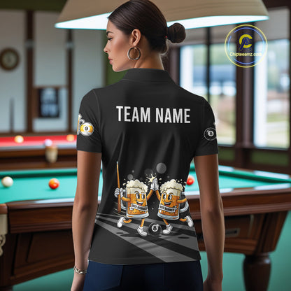 Funny Beer Couple Play Pool 8 Ball Women's Billiard Team Shirt Custom Billiard Polo & 1/4 Zip Attire NYN2666