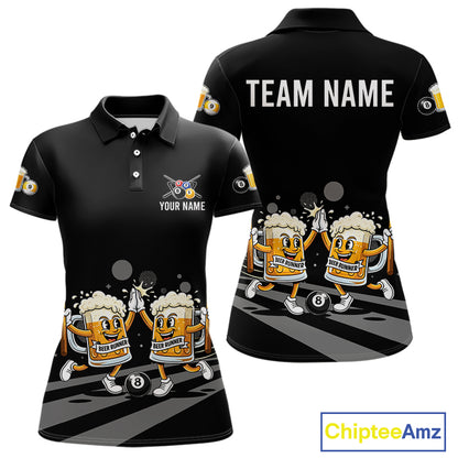 Funny Beer Couple Play Pool 8 Ball Women's Billiard Team Shirt Custom Billiard Polo & 1/4 Zip Attire NYN2666