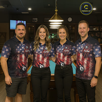 Personalized Cracked US Flag Grunge Claws Pool 8 Ball Women's Billiard Team Shirt Billiard Attire NYN2672
