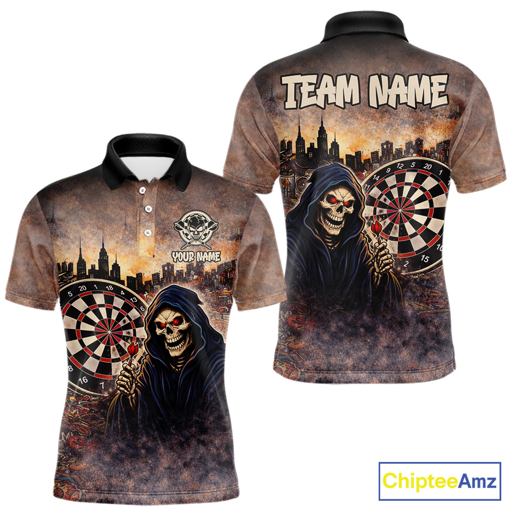 Graffiti Grunge Grim Reaper Red Dartboard Dart Polo Shirts For Men Custom Dart Team Shirts NYN2674