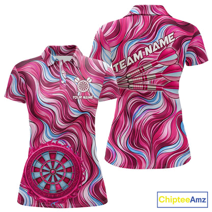 Custom Pink Blue Paint Dartboard & Arrow Polo & Quarter-Zip Shirt For Women Outfits Dart Jerseys NYN2825