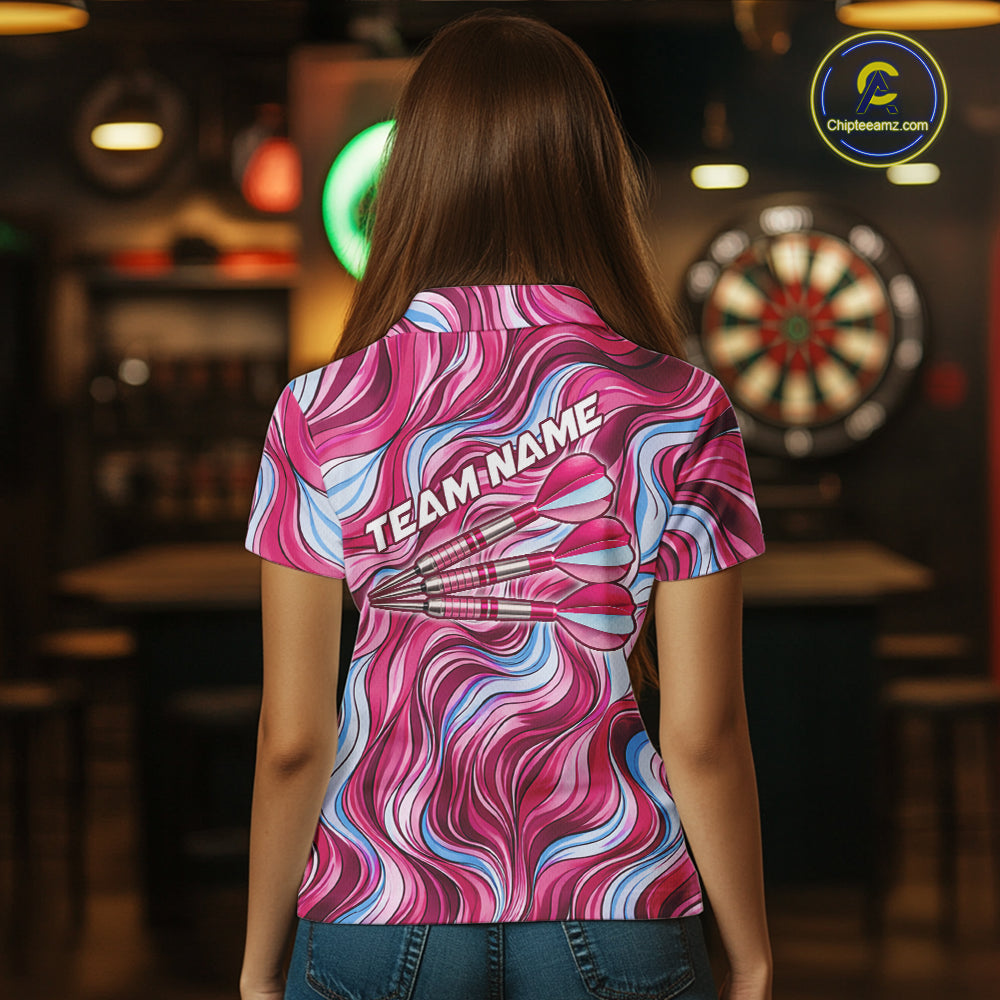 Custom Pink Blue Paint Dartboard & Arrow Polo & Quarter-Zip Shirt For Women Outfits Dart Jerseys NYN2825