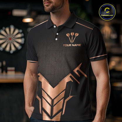 Black And Metallic Copper Darts Polo & 1/4-Zip Shirt For Men Custom Outfits Team Darts Jersey NYN3040