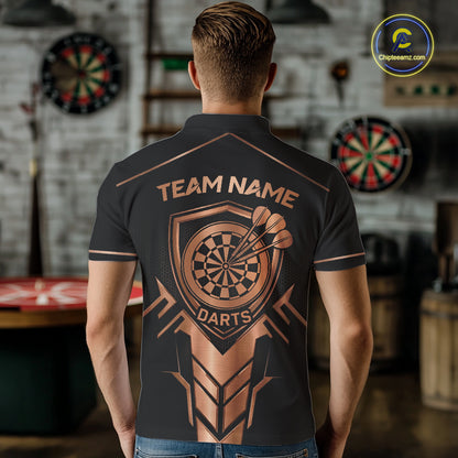Black And Metallic Copper Darts Polo & 1/4-Zip Shirt For Men Custom Outfits Team Darts Jersey NYN3040