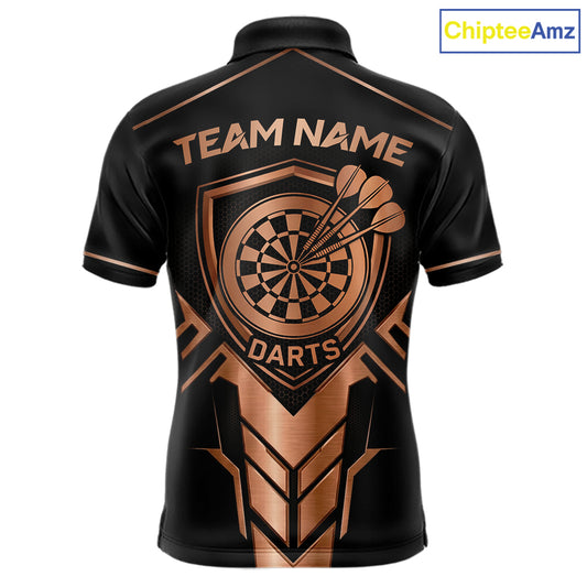 Black And Metallic Copper Darts Polo & 1/4-Zip Shirt For Men Custom Outfits Team Darts Jersey NYN3040