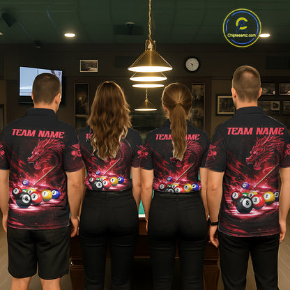 Red Funny Dragon Thunder Ball Pool Billiard Team Shirt For Women Custom Billiards Ball Attire NYN3041