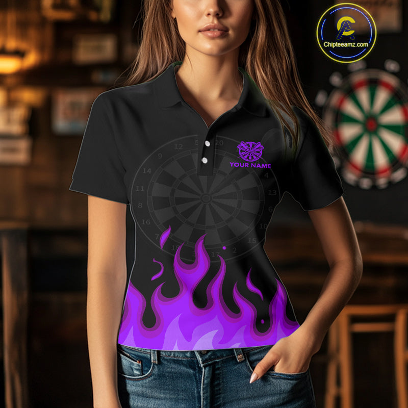 Custom Purple Flames Skull Dartboard Polo Darts Shirt For Women Outfit Dart Team Jersey NYN0994