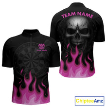 Load image into Gallery viewer, Custom Pink Flames Skull Dartboard 1/4-Zip Darts Shirt For Men Outfit Skull Dart Team Jersey NYN0996