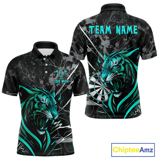 Men's Polo Dart Shirt Turquoise Fierce Tiger Dartboard Personalized Darts Jerseys Outfits NYN1017