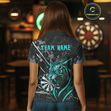 Load image into Gallery viewer, Women's Dart Polo Team Shirt Fierce Tiger Dartboard - Personalized Darts Team | Turquoise NYN1017