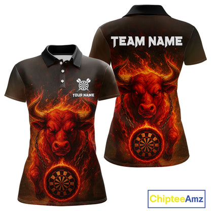 Custom Funny Bull Grunge Red Flames Dartboard Dart Women Polo Shirt Outfits Dart Jerseys NYN1635