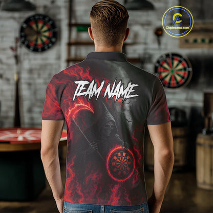 Custom Red Flaming Dartboard Grim Reaper Dart Men Polo Shirt Dart Team Jerseys NYN1640