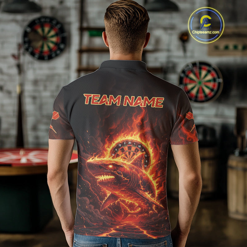 Red Flames Shark Cracked Dartboard Custom Men Darts Polo Shirt Fire Flame Dart Jerseys NYN1919