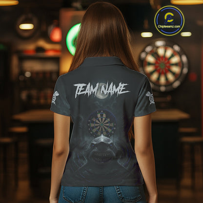 Black And Blue Gothic Shark Dartboard Custom Women Darts Polo Shirt Shark Dart Jerseys NYN1922