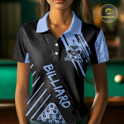 Light-Blue Grunge Billiard Ball Pool Men Polo & 1/4-Zip Shirt Custom 8 Ball Billiards Jerseys NYN2452