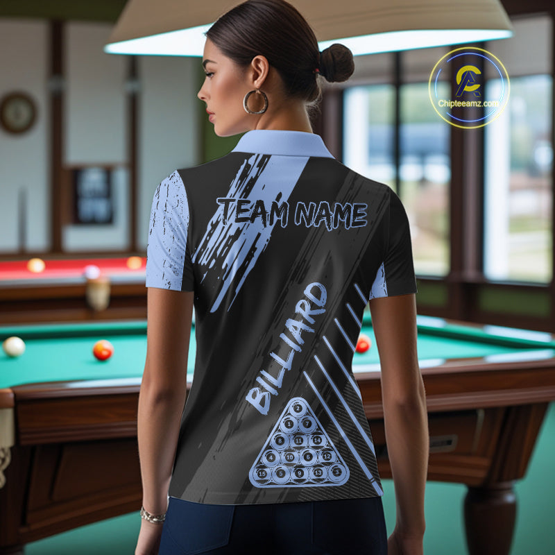 Light-Blue Grunge Billiard Ball Pool Men Polo & 1/4-Zip Shirt Custom 8 Ball Billiards Jerseys NYN2452