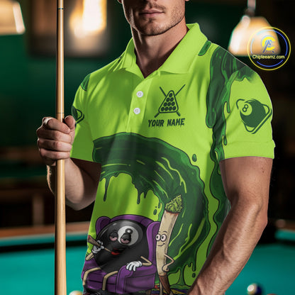 Green Dripping Funny Smoking 8 Ball Billiard Pool Shirt For Men Custom Billiard Team Jerseys NYN3047