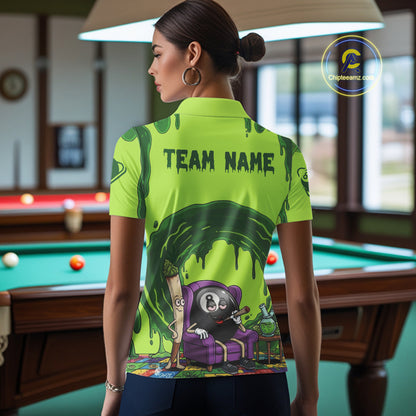 Green Dripping Funny Smoking 8 Ball Billiard Pool Shirt For Women Custom Billiard Team Jerseys NYN3047