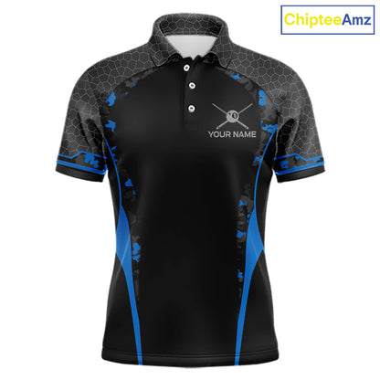 Camo 8 Ball Pool Billiard Polo & 1/4-Zip Shirt For Men Custom Blue And Black Billiard Team Attire NYN3049